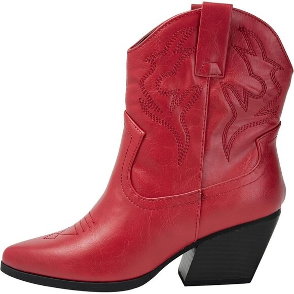 ✨ Kayday Cowgirl Boots Women Red Polyurethane (PU) Western Ankle Pointed Boots - Picture 1 of 5